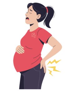 妊娠中に腰痛を感じて腰に手を当てている女性のイラスト
