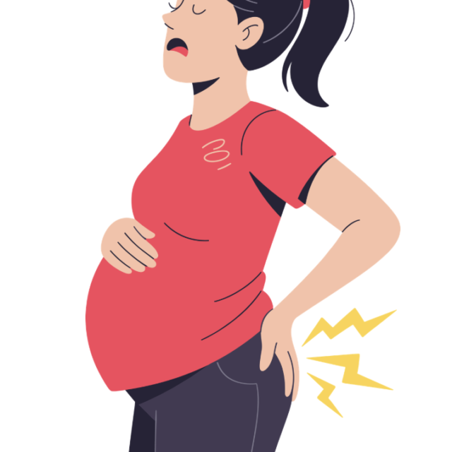 妊娠中に腰痛を感じて腰に手を当てている女性のイラスト